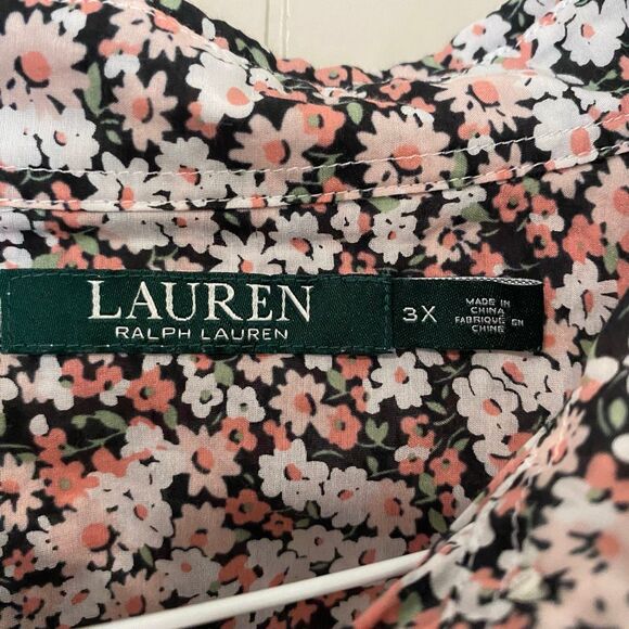 Lauren Ralph Lauren Floral Button Down Blouse 3X Women’s Pink Black White Print - Picture 3 of 7